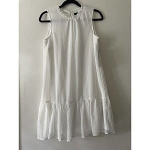 Chetta B Women's Ivory White Sleeveless Ruffle Dress Sz M Sheer Fully Lined NWT